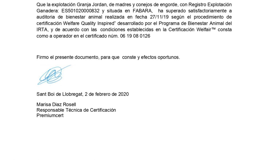 Obtención Certificado Bienestar animal.